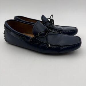 Tod's Calf Gommino Driving Shoes Loafers Men's Navy Blue Size 7 Bow Tie Italy